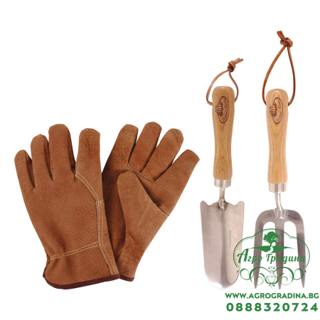 Комплект градински инструменти от неръждаема стомана Esschert Design - 3 части (ръкавици,лопатка,вилица)