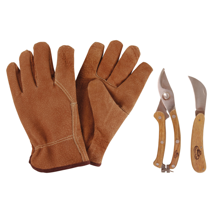 Комплект за резитба от неръждаема стомана Esschert Design  – 3 части (ръкавици,ножица,нож)