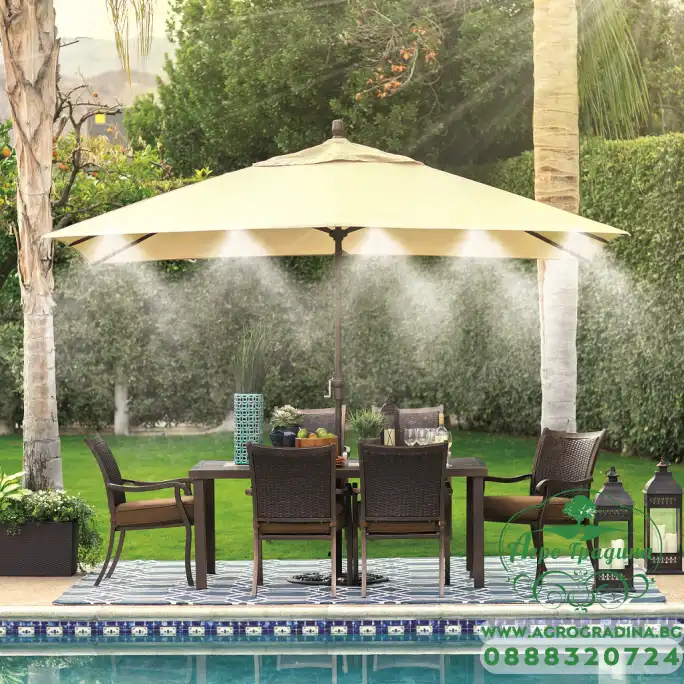 Система за охлаждане с водна мъгла - 7,5 м - 5 хромирани дюзи