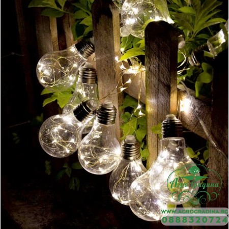 LED соларно въже с 10бр. крушки BULB топла светлина, 4м
