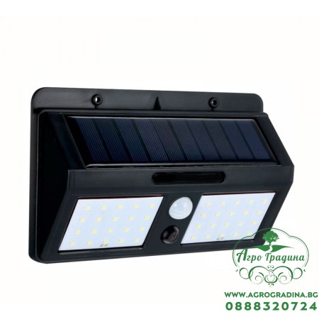 LED соларен двоен аплик 6W 6500K черен със сензор