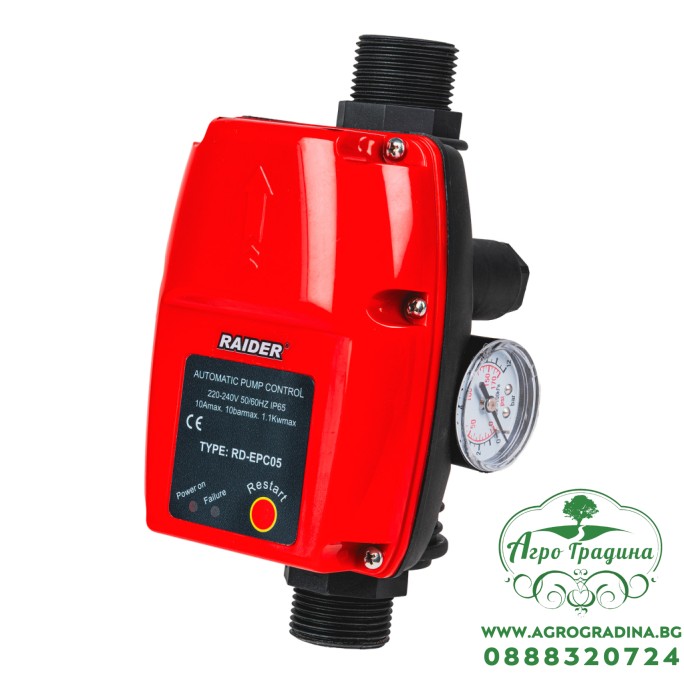 Пресостат електронен 1.1kW 1" 90°C манометър RD-EPC05